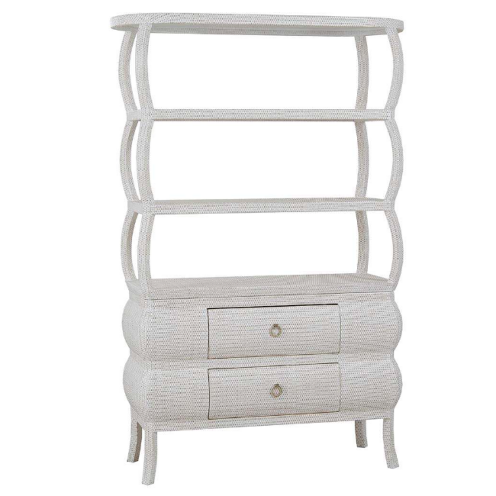 Outside The Box 79x20x52 Savannah Rattan Wrapped Wood Open Bookcase In White Wash - RWWS