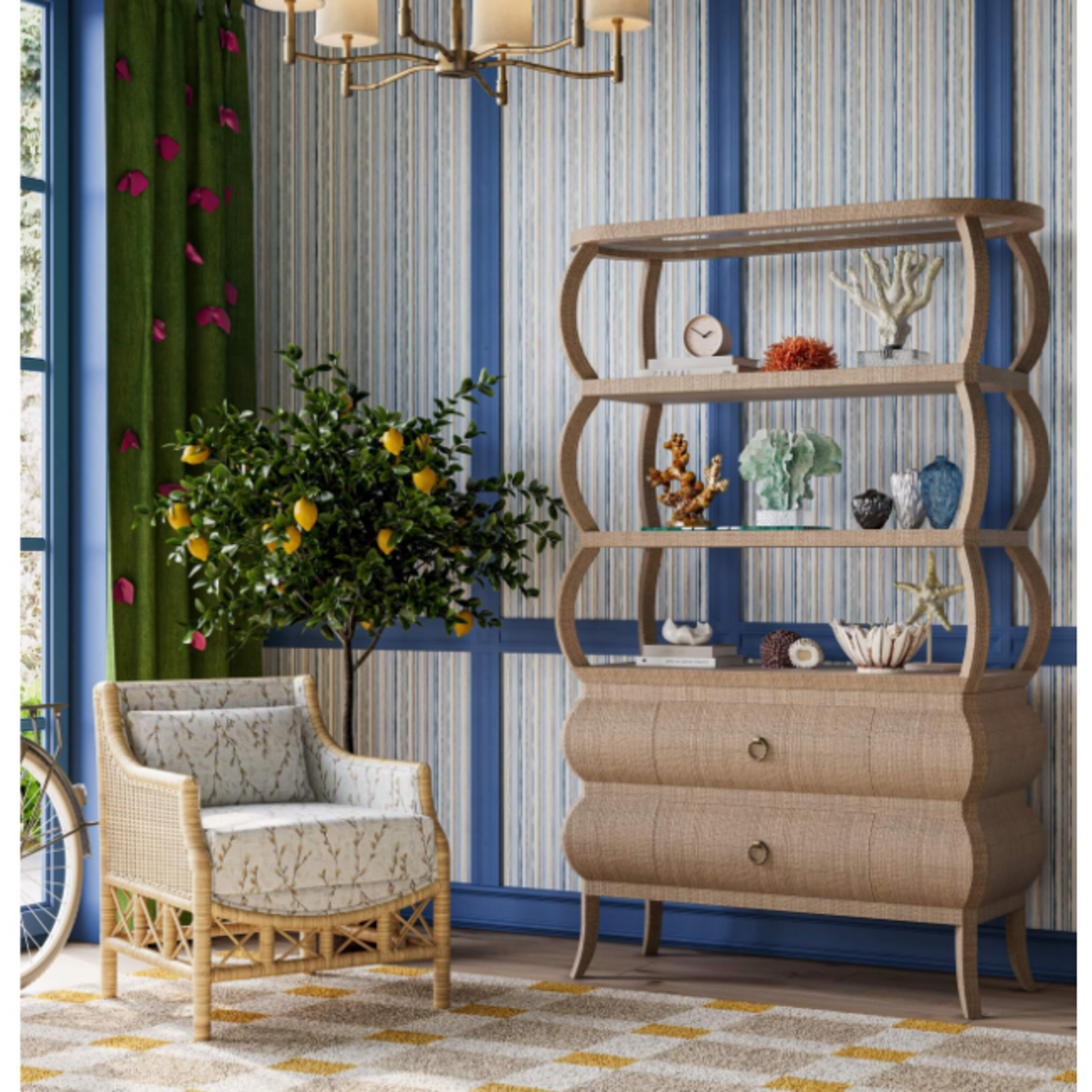 Outside The Box 79x20x52 Savannah Rattan Wrapped Wood Open Bookcase In Natural - RNAT