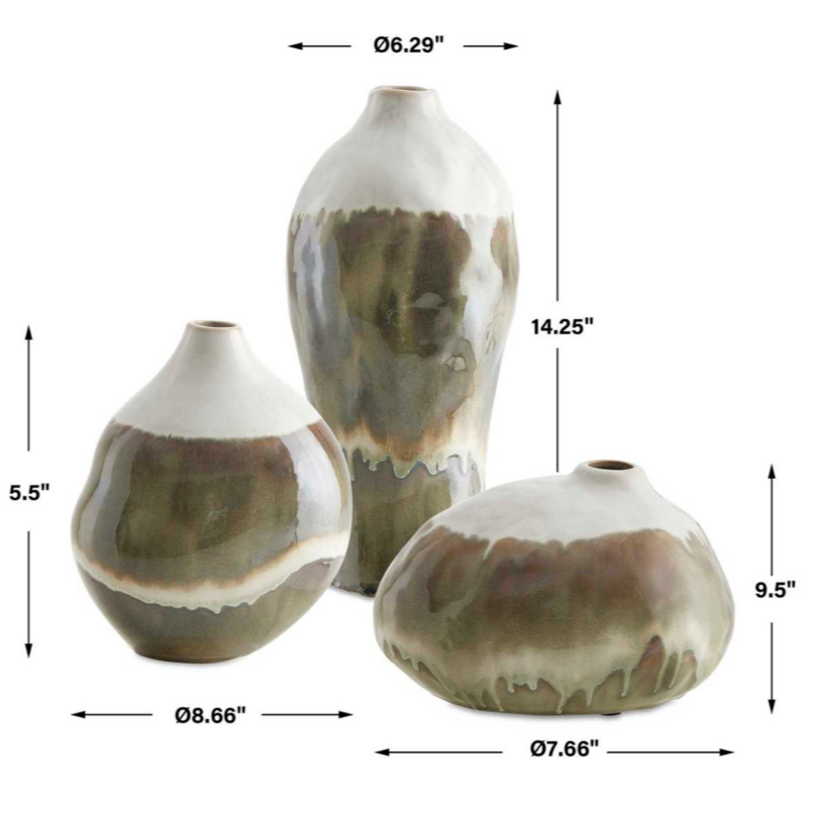Outside The Box 14",10" & 6" Set of 3 Earthflow Ivory With Earthy Tones Indoor/Outdoor Ceramic Vase