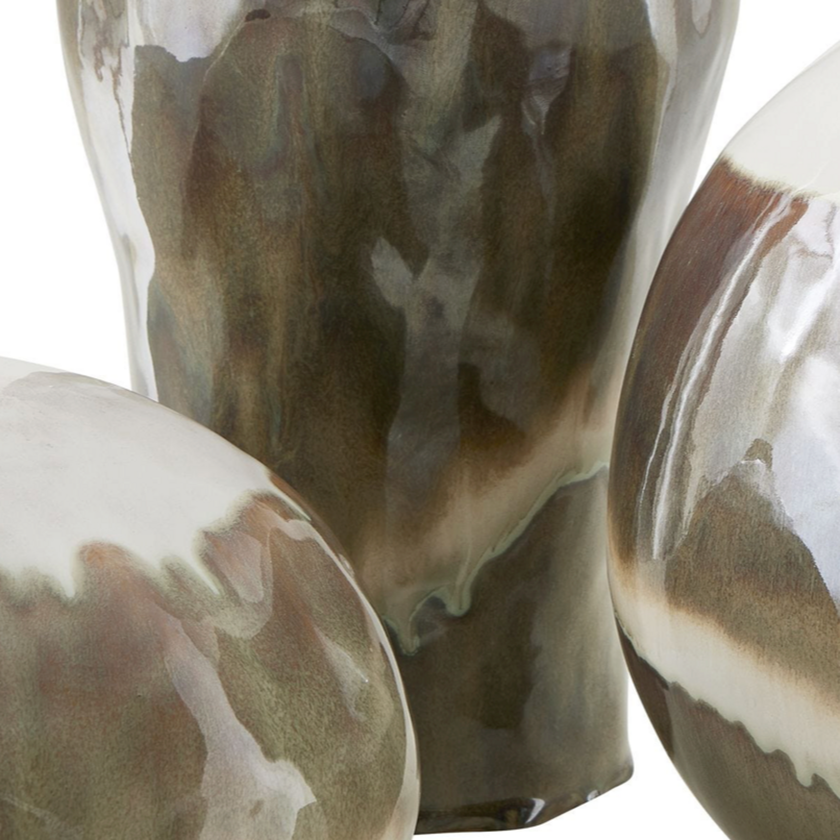 Outside The Box 14",10" & 6" Set of 3 Earthflow Ivory With Earthy Tones Indoor/Outdoor Ceramic Vase