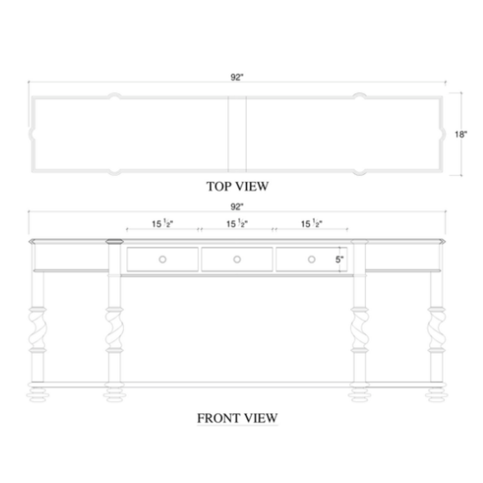 Outside The Box 92x18x36 Limehouse Solid Mahogany 3 Drawer Console Table In Rugged White - RGW