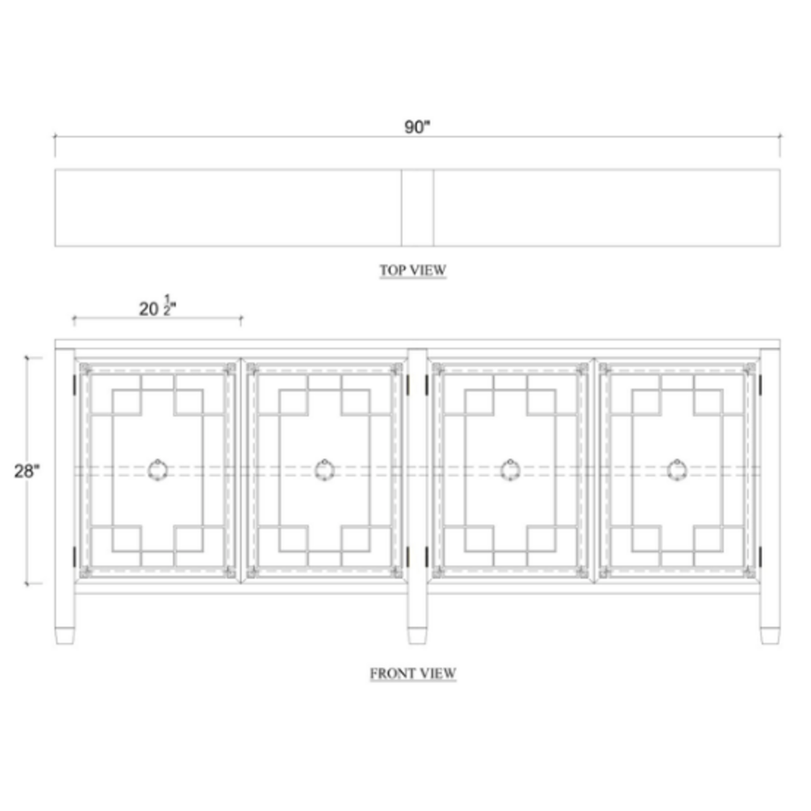 Outside The Box 90x9x38 Knightsbridge Solid Mahogany 4 Door Slim Sideboard In White - TRW