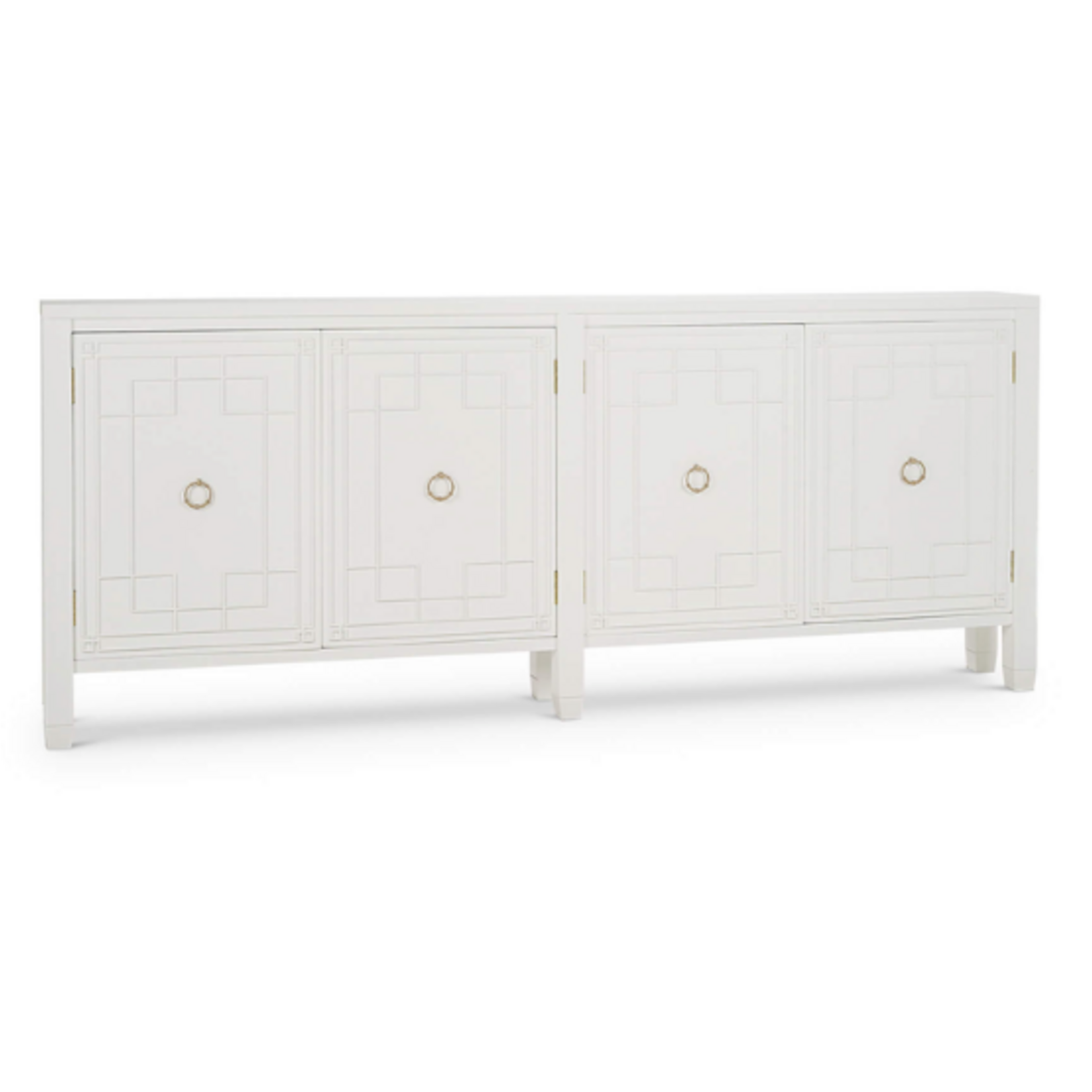 Outside The Box 90x9x38 Knightsbridge Solid Mahogany 4 Door Slim Sideboard In White - TRW