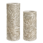 Outside The Box 16" & 12" Set of 2 Timber Taupe Hand-Carved Swirl Vases