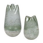 Outside The Box 12" & 9" Set Of 2 Chianti Bluish-Green & Milky White Glass Vases