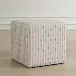 Outside The Box 18x18 Joie White Chenille Stripe With Dots Of Sea Blue Ottoman