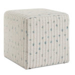 Outside The Box 18x18 Joie White Chenille Stripe With Dots Of Sea Blue Ottoman
