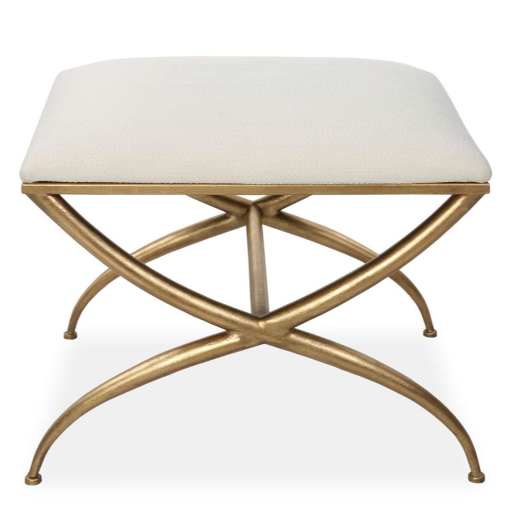 Outside The Box 24x20x18 Crossing White Upholstered Fabric With Antique Gold Frame Bench