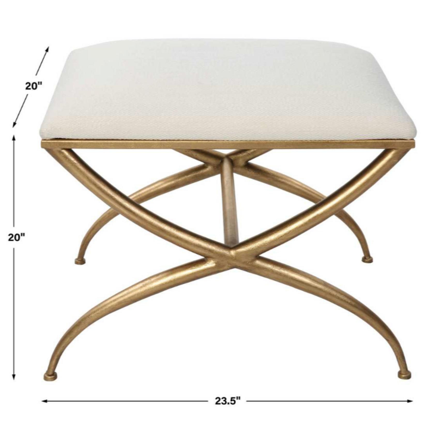 Outside The Box 24x20x18 Crossing White Upholstered Fabric With Antique Gold Frame Bench