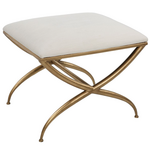 Outside The Box 24x20x18 Crossing White Upholstered Fabric With Antique Gold Frame Bench