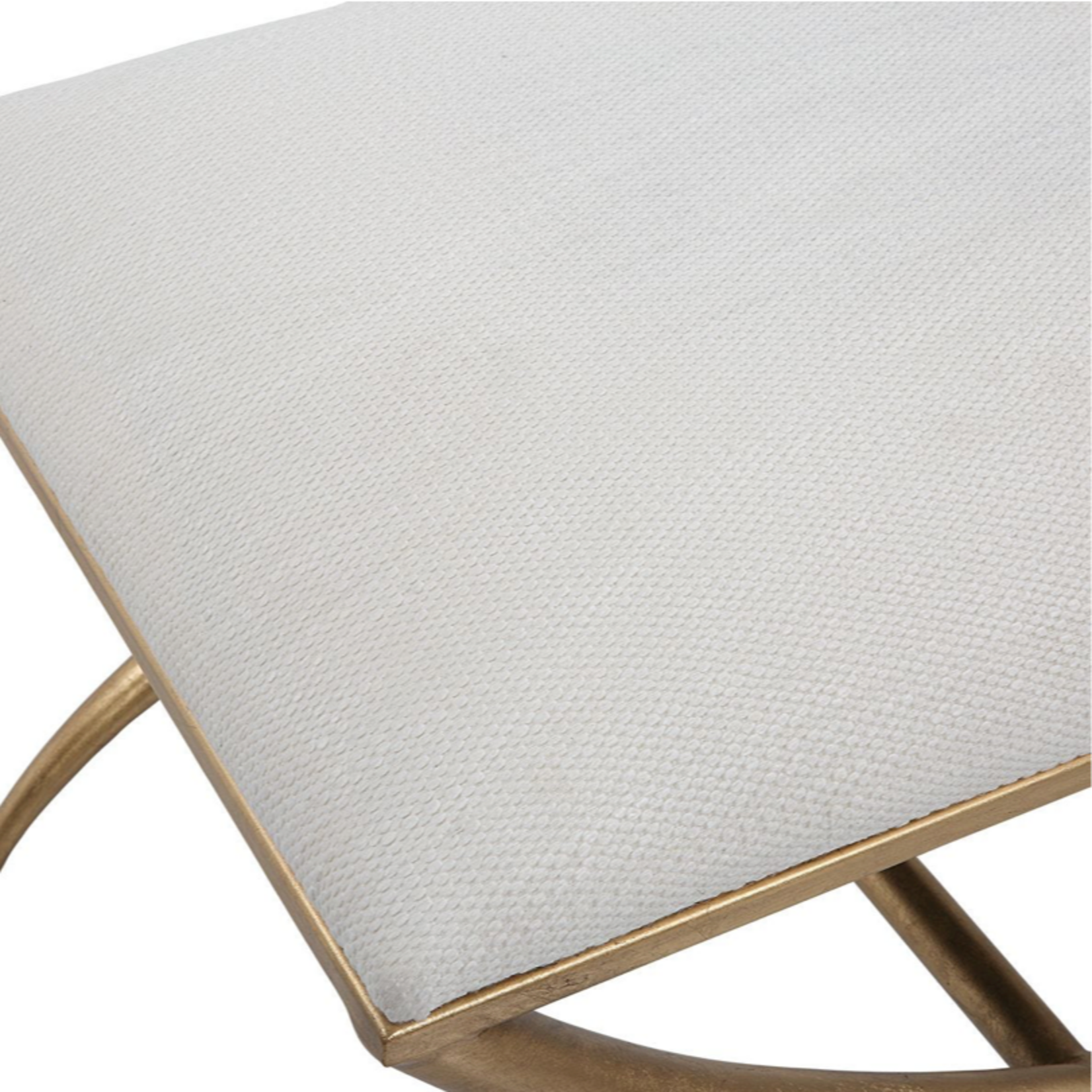 Outside The Box 24x20x18 Crossing White Upholstered Fabric With Antique Gold Frame Bench