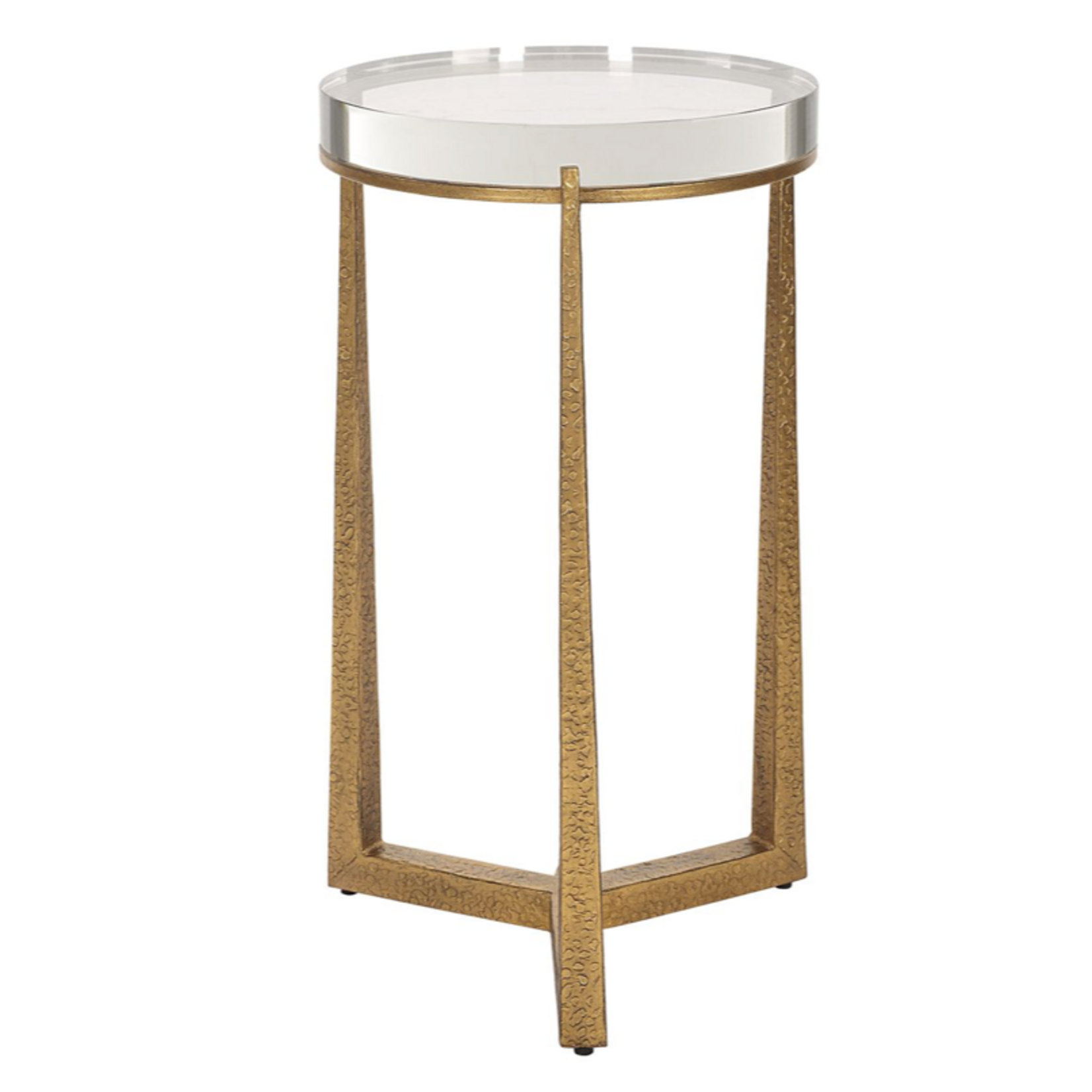 Outside The Box 24x14 Midas Crystal Top & Antique Gold Round Accent Table