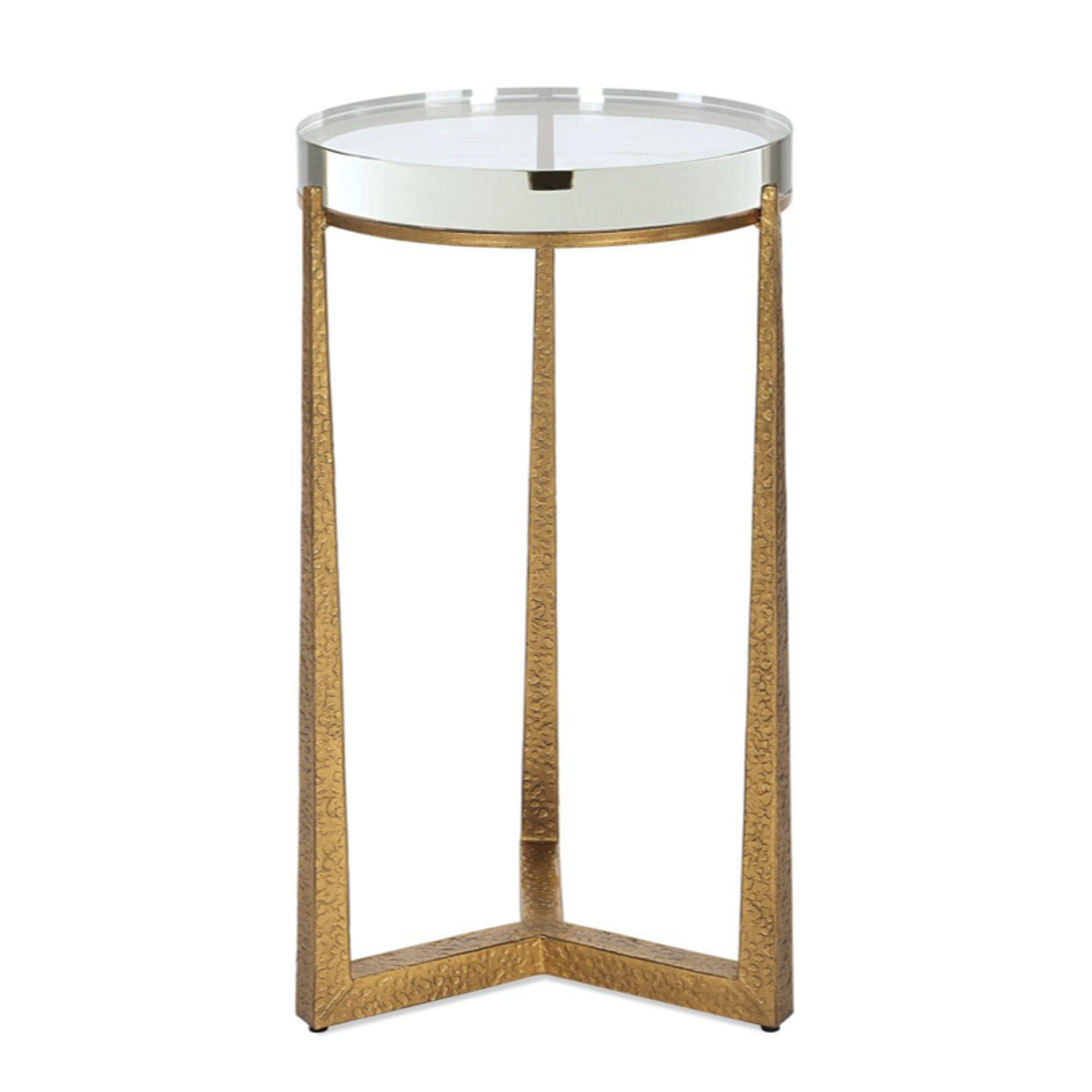 Outside The Box 24x14 Midas Crystal Top & Antique Gold Round Accent Table