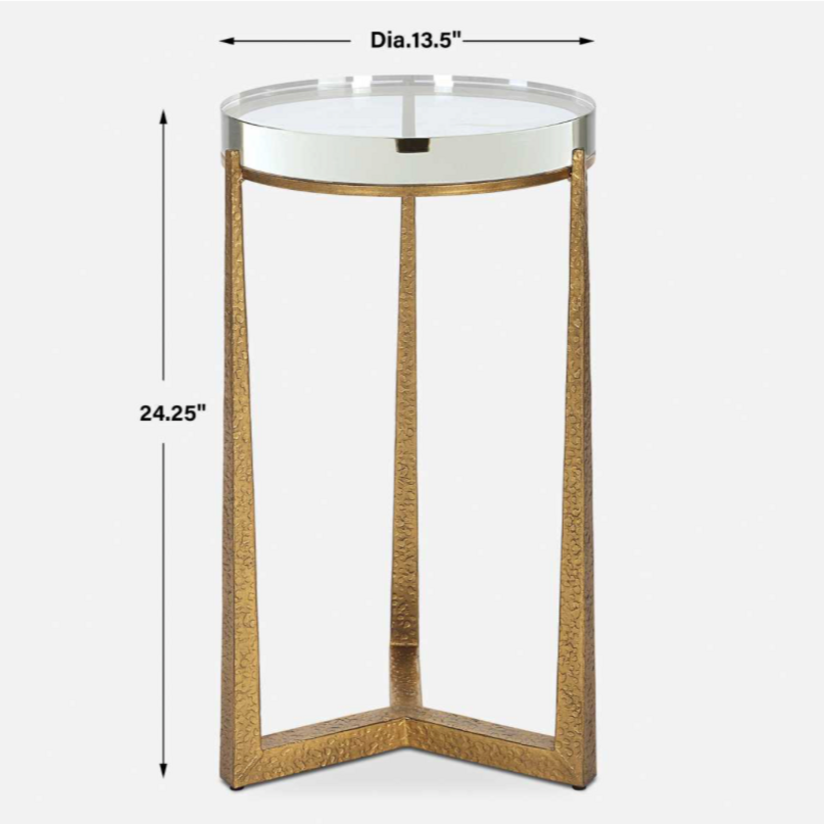 Outside The Box 24x14 Midas Crystal Top & Antique Gold Round Accent Table