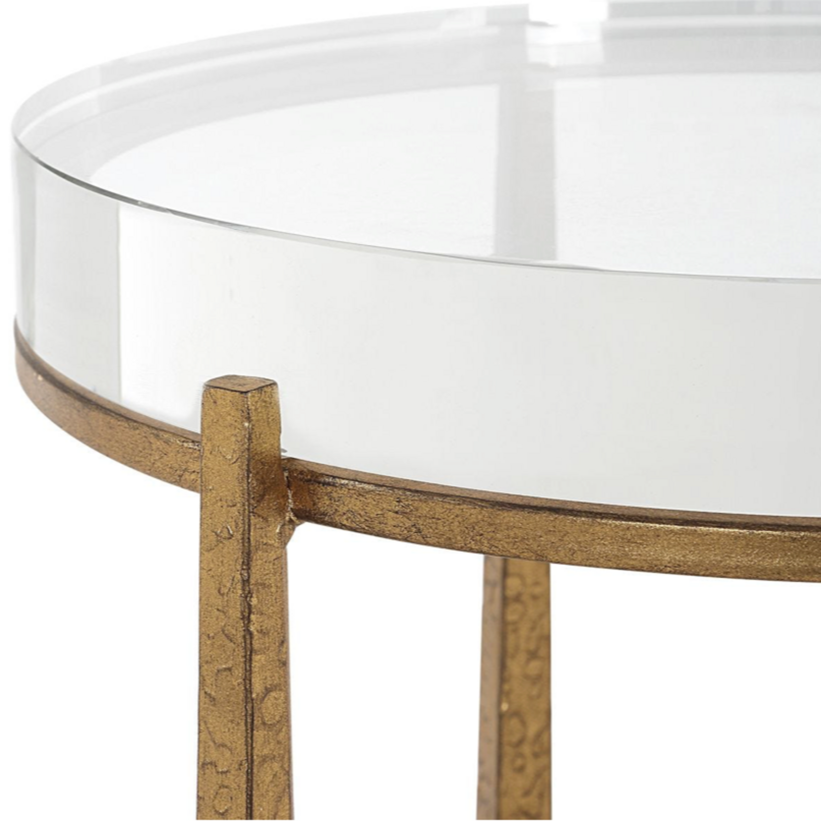 Outside The Box 24x14 Midas Crystal Top & Antique Gold Round Accent Table