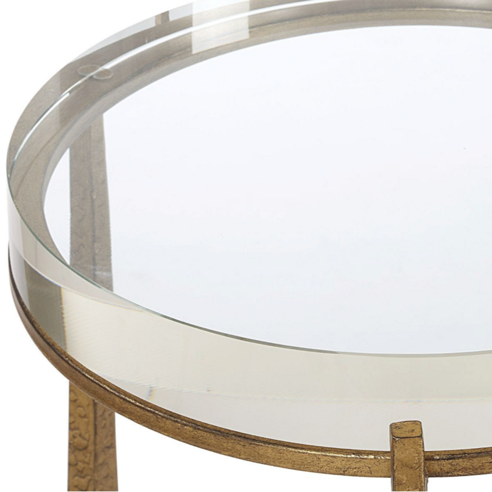 Outside The Box 24x14 Midas Crystal Top & Antique Gold Round Accent Table