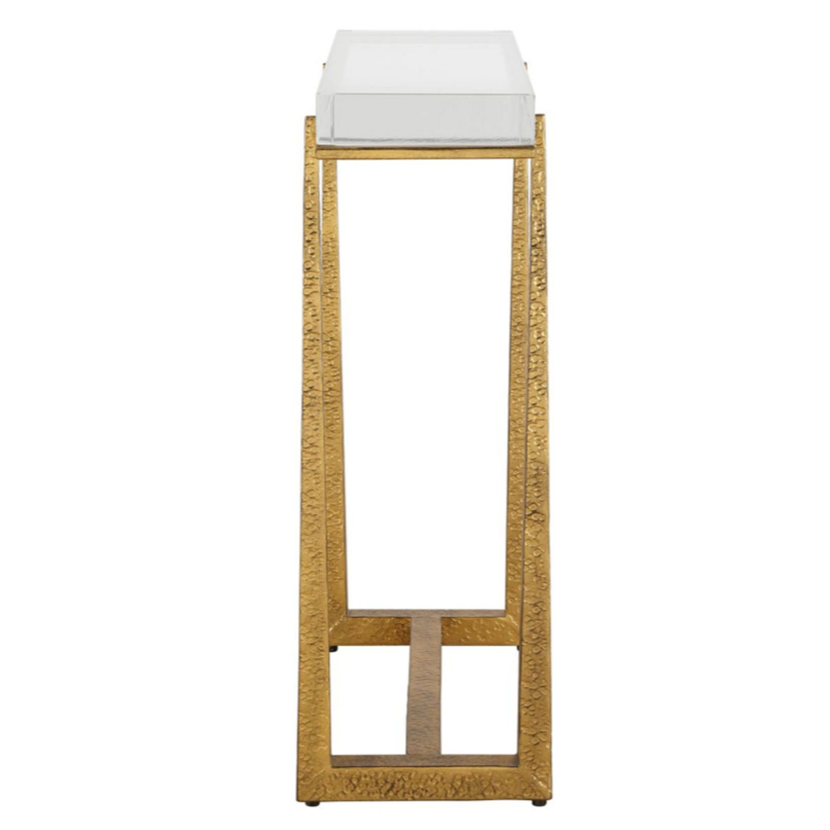 Outside The Box 24x9x24 Midas Rectangle Crystal Top & Antique Gold Accent Table