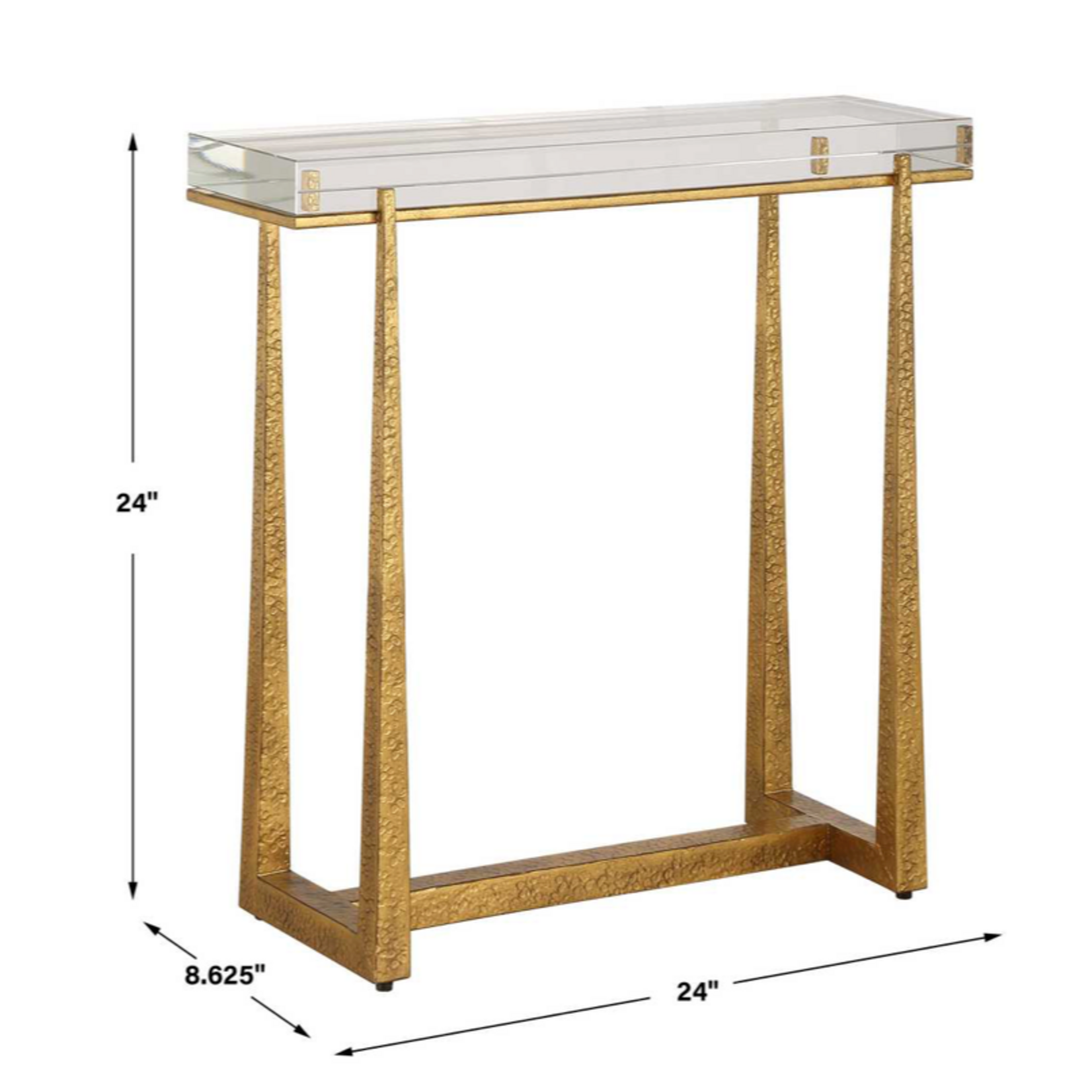 Outside The Box 24x9x24 Midas Rectangle Crystal Top & Antique Gold Accent Table