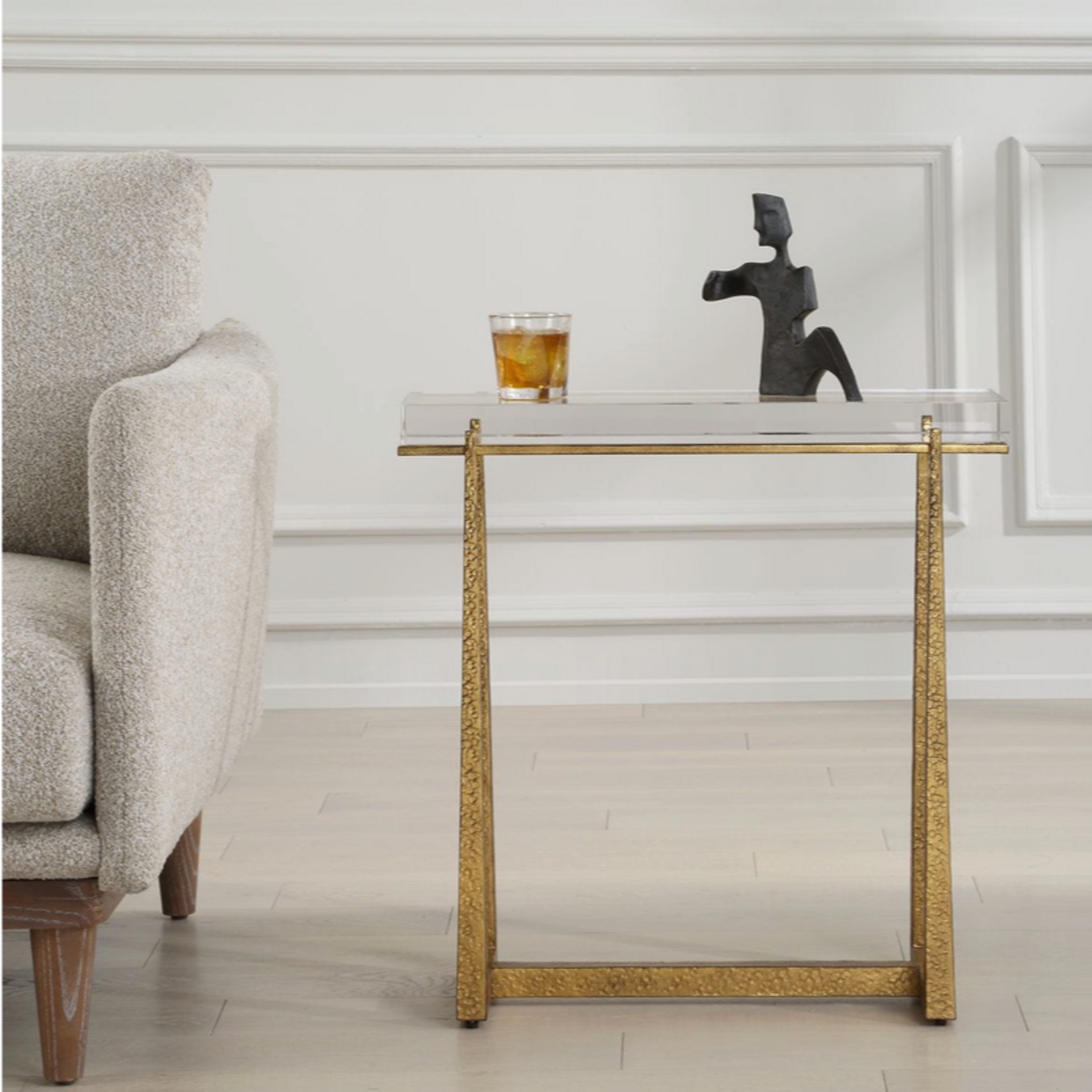 Outside The Box 24x24x9 Midas Crystal Top & Antique Gold Accent Table