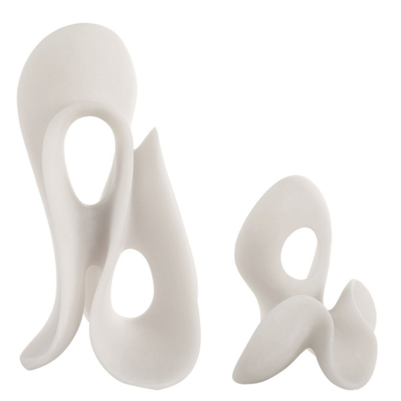Outside The Box 15" & 9" Set of 2 Silent Wave White Curves Man-Made Stone Sculpture