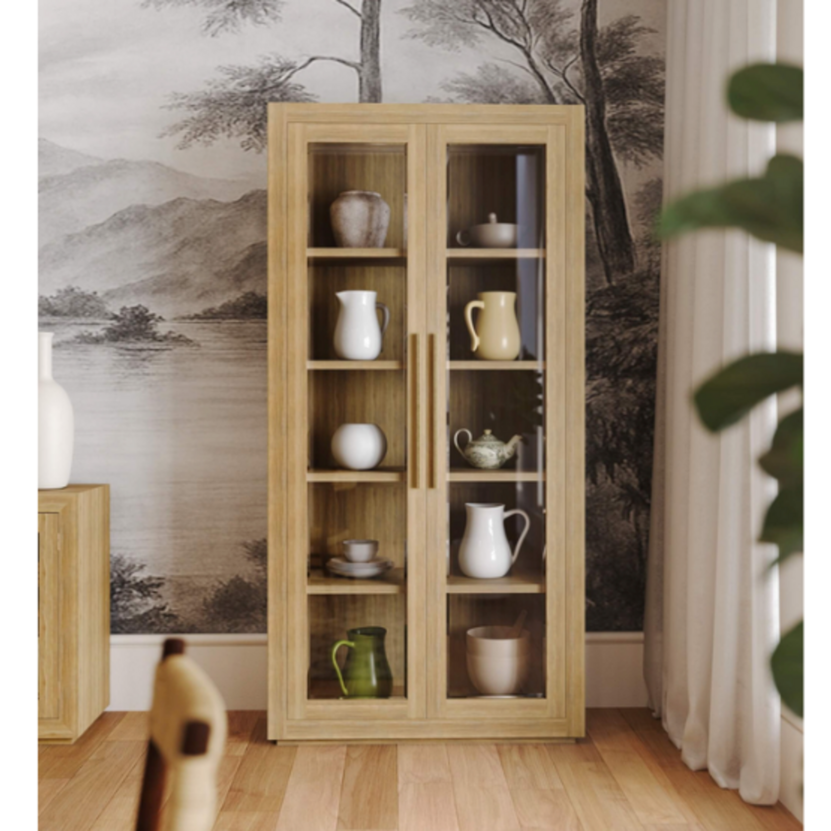 Outside The Box 91x19x45 Tuscan Rustic Weathered Distressed Teak 2 Glass Door Cabinet In Natural - TNT