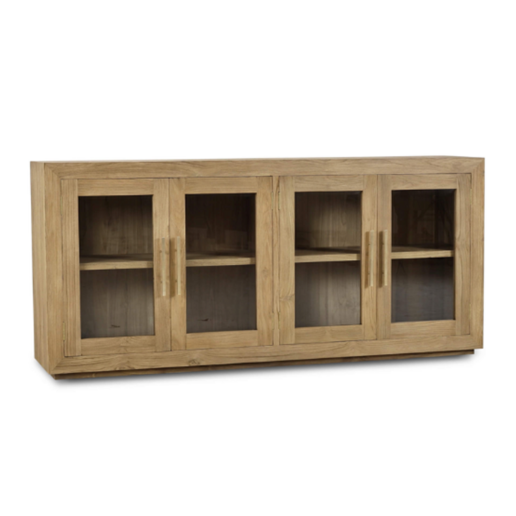 Outside The Box 79x17x36 Tuscan Rustic Weathered Distressed Teak Wood 4 Glass Door Sideboard In Natural - TNT