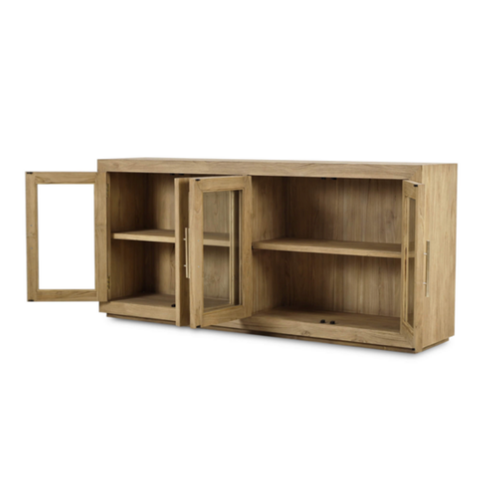 Outside The Box 79x17x36 Tuscan Rustic Weathered Distressed Teak Wood 4 Glass Door Sideboard In Natural - TNT