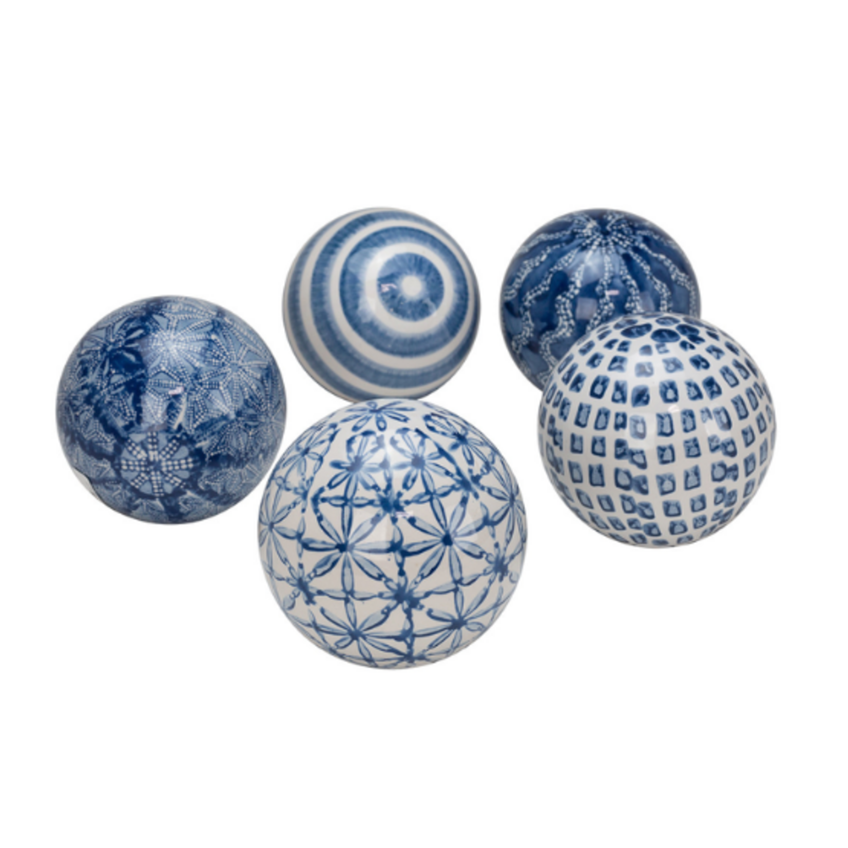 Outside The Box 4' Barrett White & Blue Ceramic Decorative Orb Spheres - EACH SOLD SEPARATELY