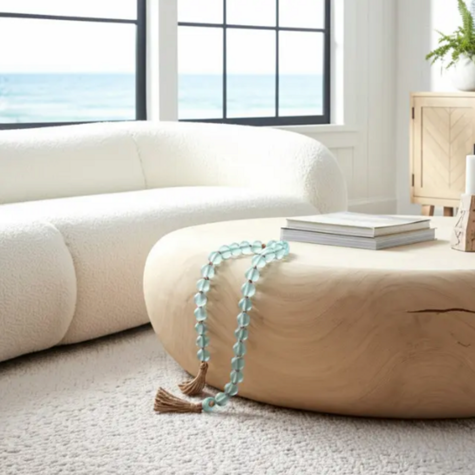 Outside The Box 34" Blue Glass Beaded Garland W / Tassel