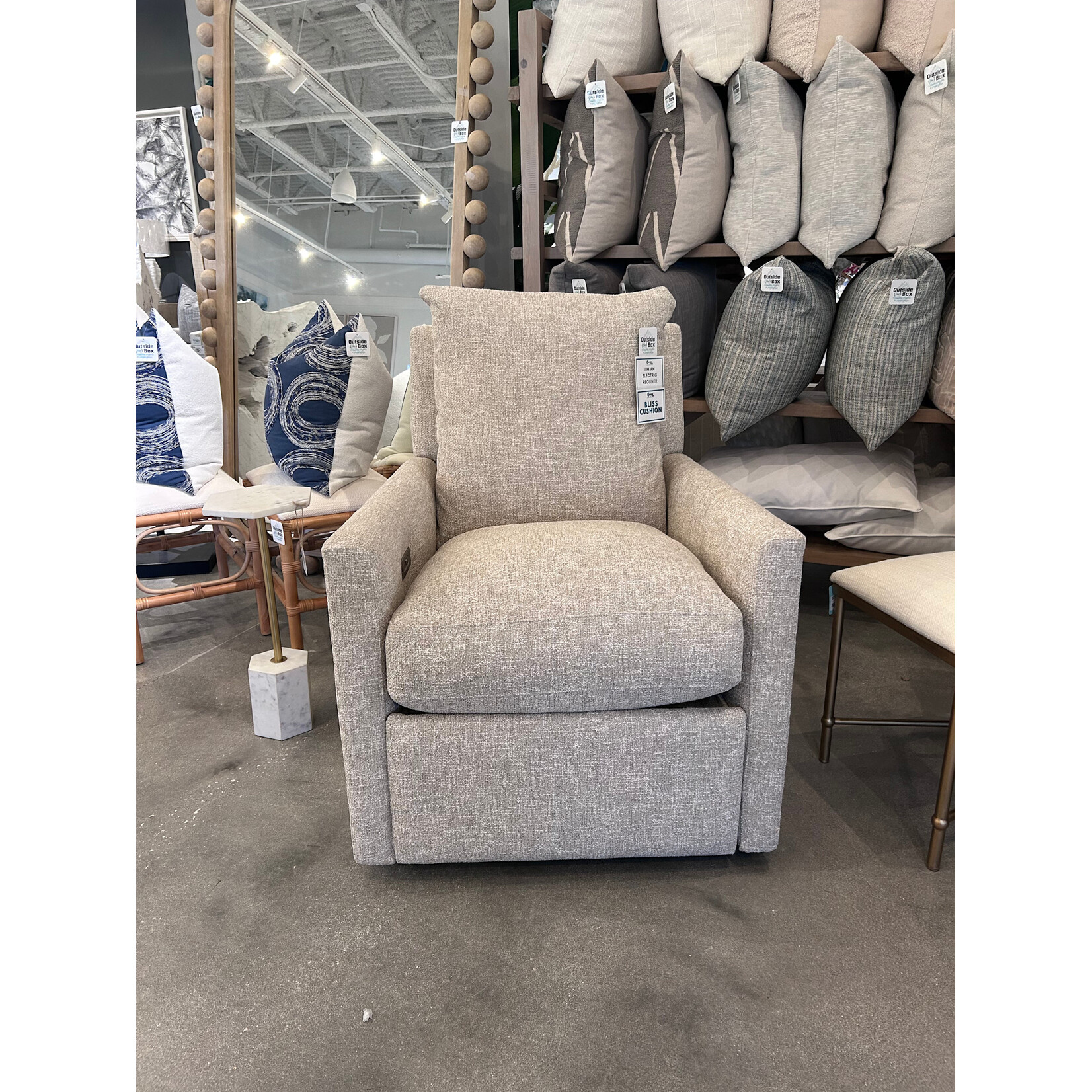 Outside The Box Lilah Sand Kid Proof Performance Upholstered Bliss Cushion 180° Power Swivel Recliner CF105-50 (X)