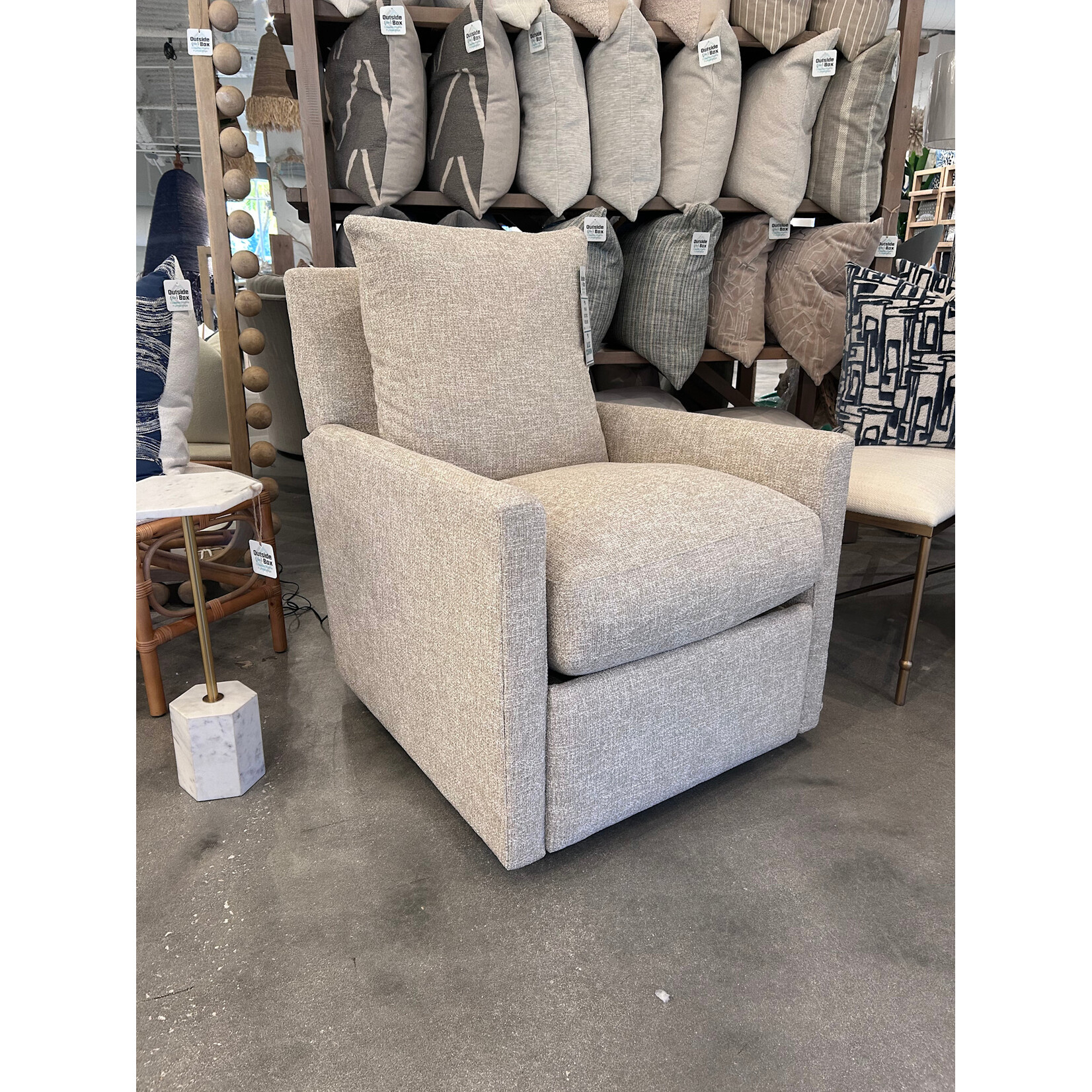 Outside The Box Lilah Sand Kid Proof Performance Upholstered Bliss Cushion 180° Power Swivel Recliner CF105-50 (X)