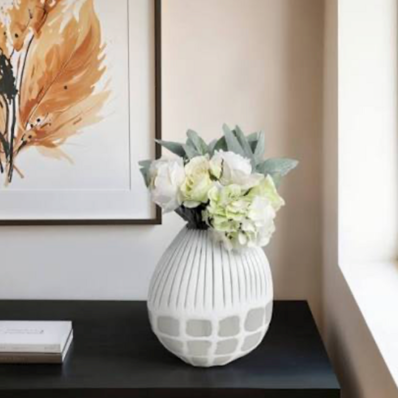 Outside The Box 16" Arles White & Frosted Glass Vase