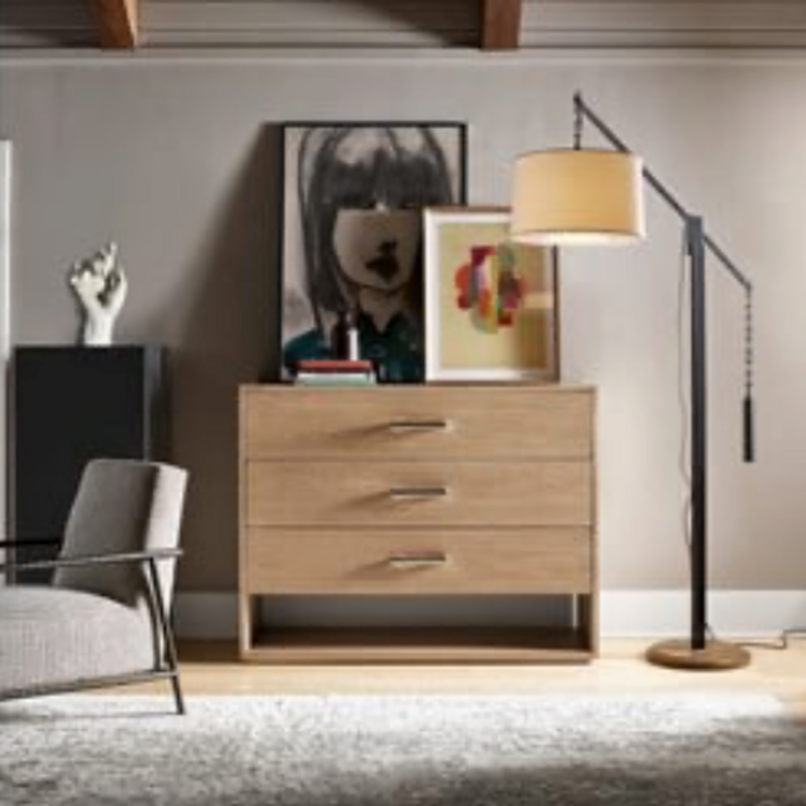 Outside The Box 54x19x42 Vista White Washed Oak 3 Drawer Chest