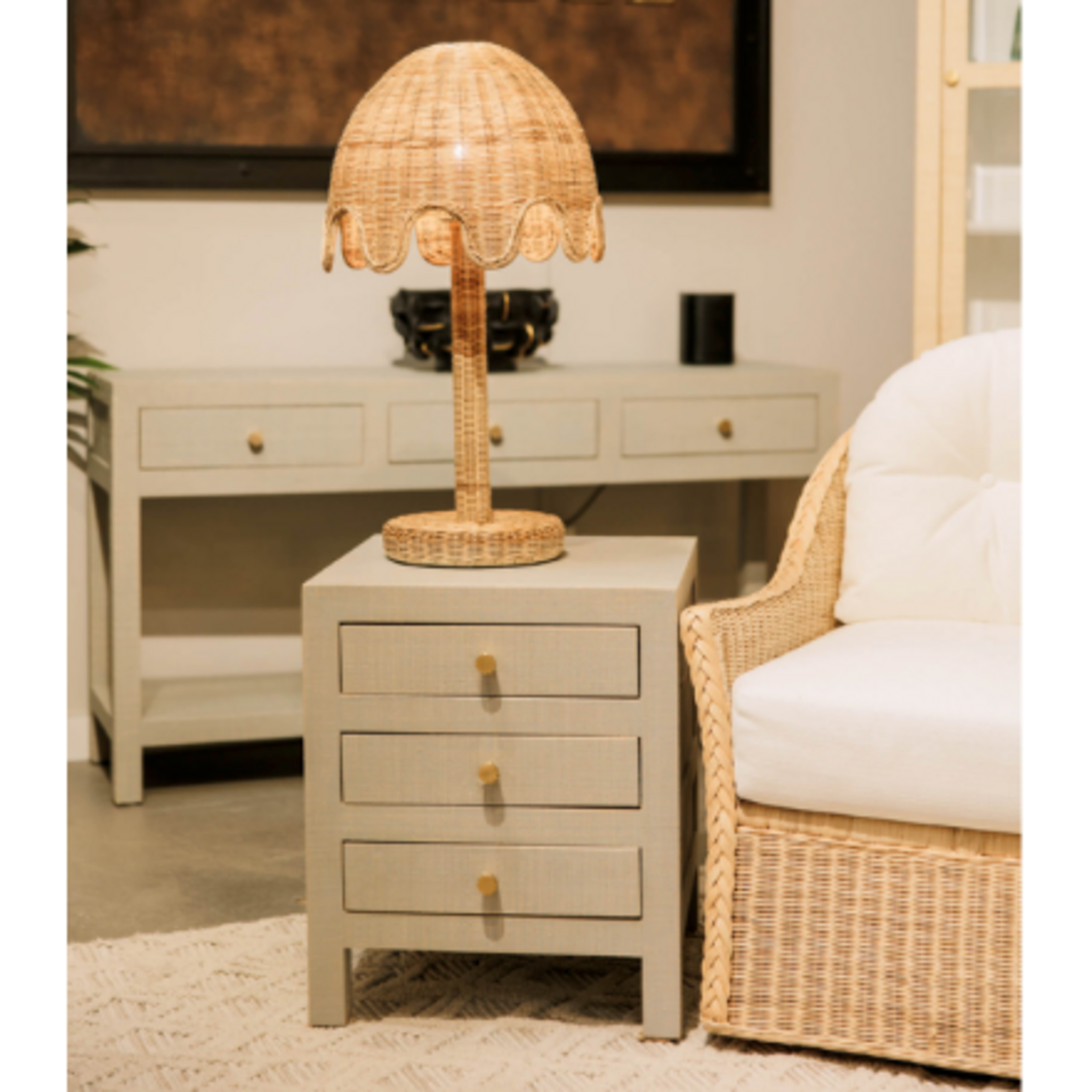 Outside The Box 20x20x24 Set Of 2 Kagu Raffia Wrapped Mahogany 3 Drawer Nightstands In Pale Blue - RFPB