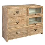 Outside The Box 42x19x36 Apothecary Reclaimed Fir Wood 4 Drawer & 2 Glass Display Drawers Chest