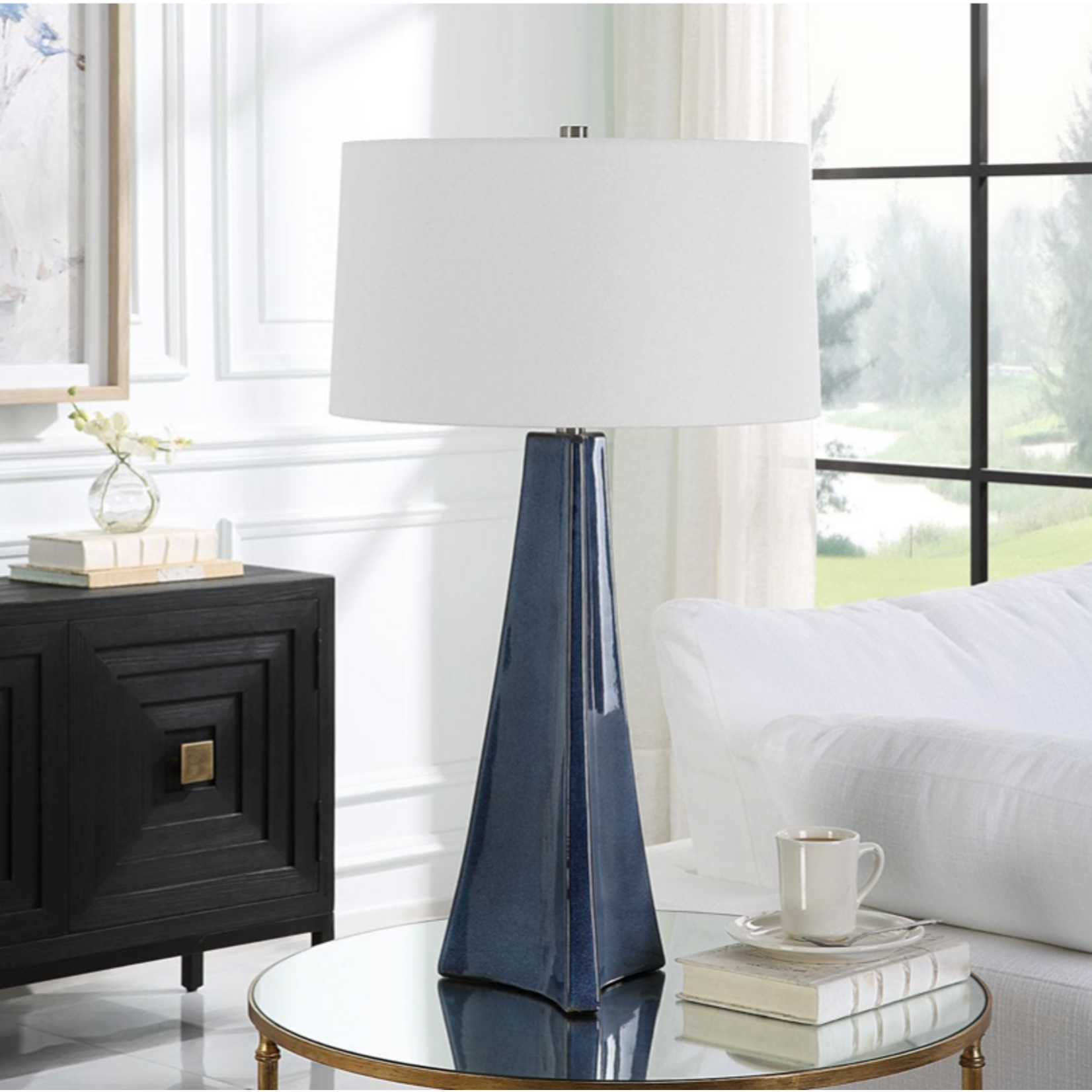 Outside The Box 32" Uttermost Teramo Dark Blue Glaze Ceramic Table Lamp