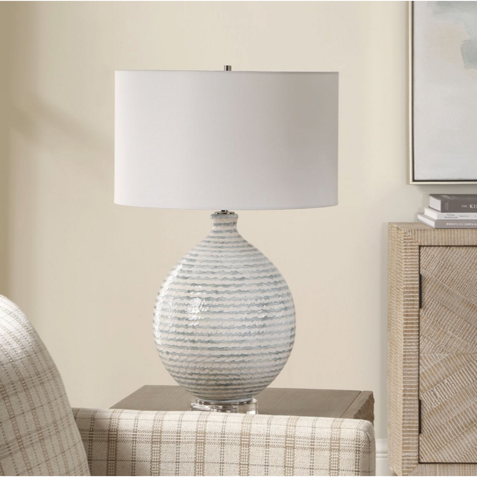 Outside The Box 27" Uttermost Clary White & Gray Striped Ceramic Table Lamp