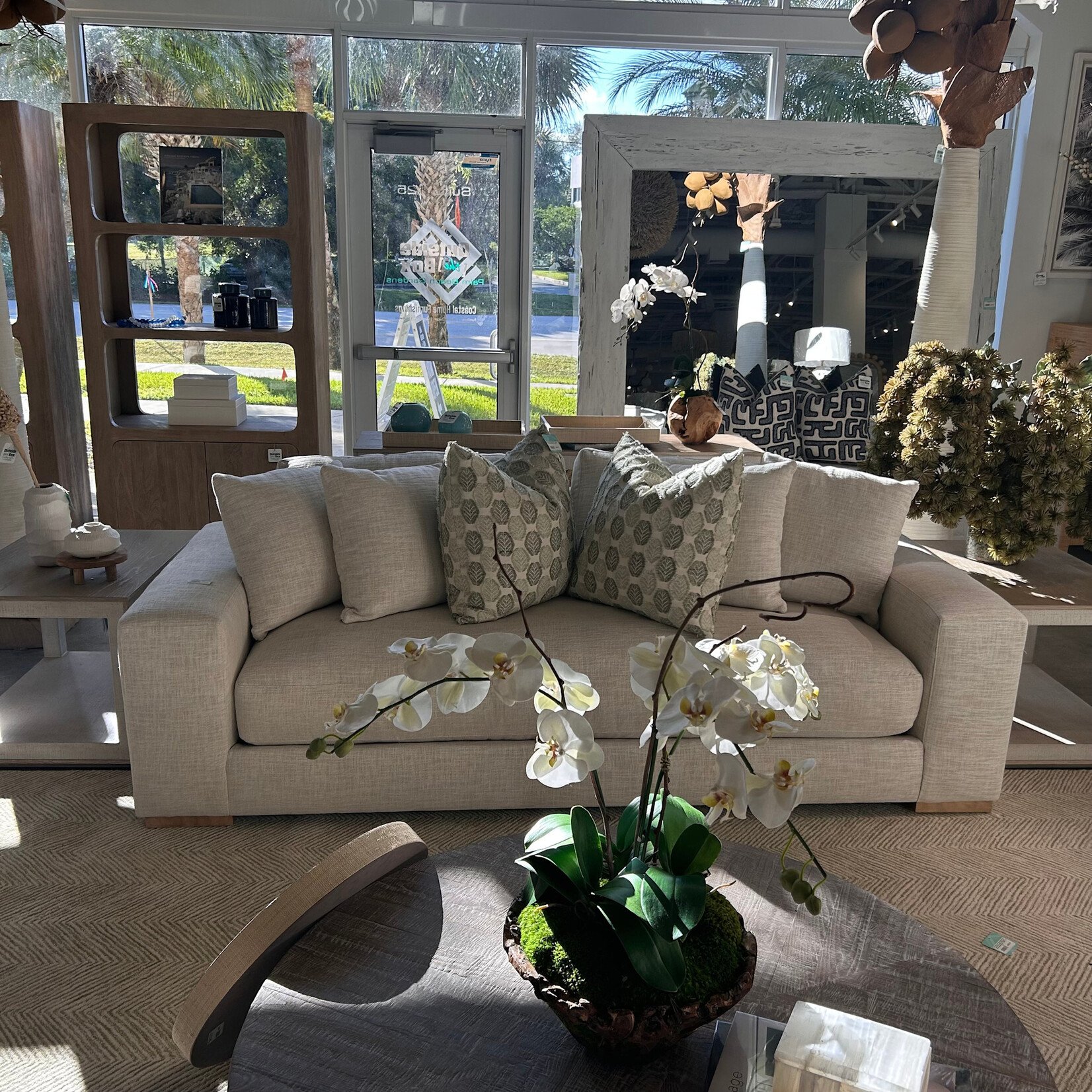 Outside The Box 96" Maddox  Bone White Kid Proof Performance Upholstered Bliss Washed Oak Sofa BU104-43 (AA)