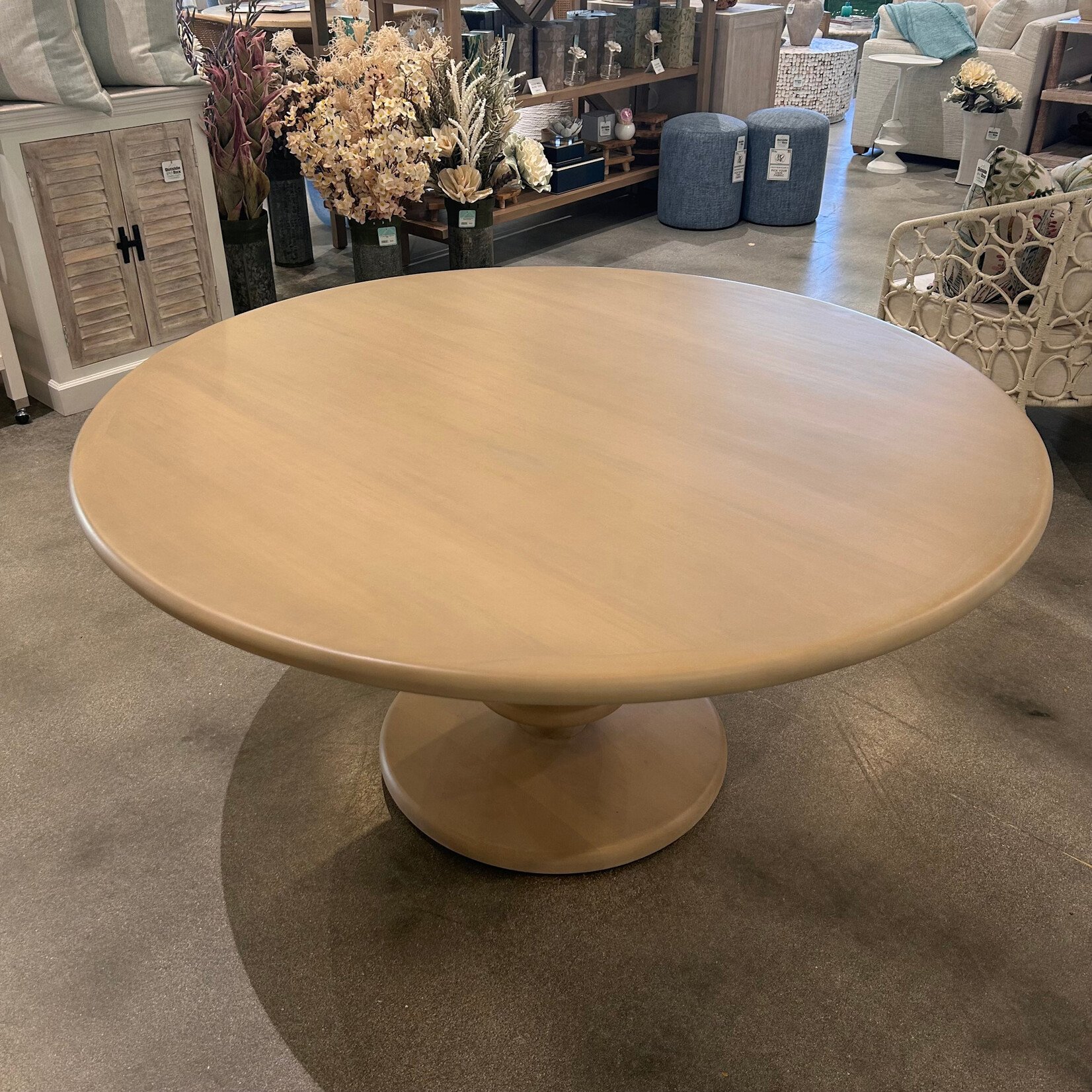 Outside The Box 60" Milano Solid Mahogany Pedestal Round Dining Table In Sandbar - SNB