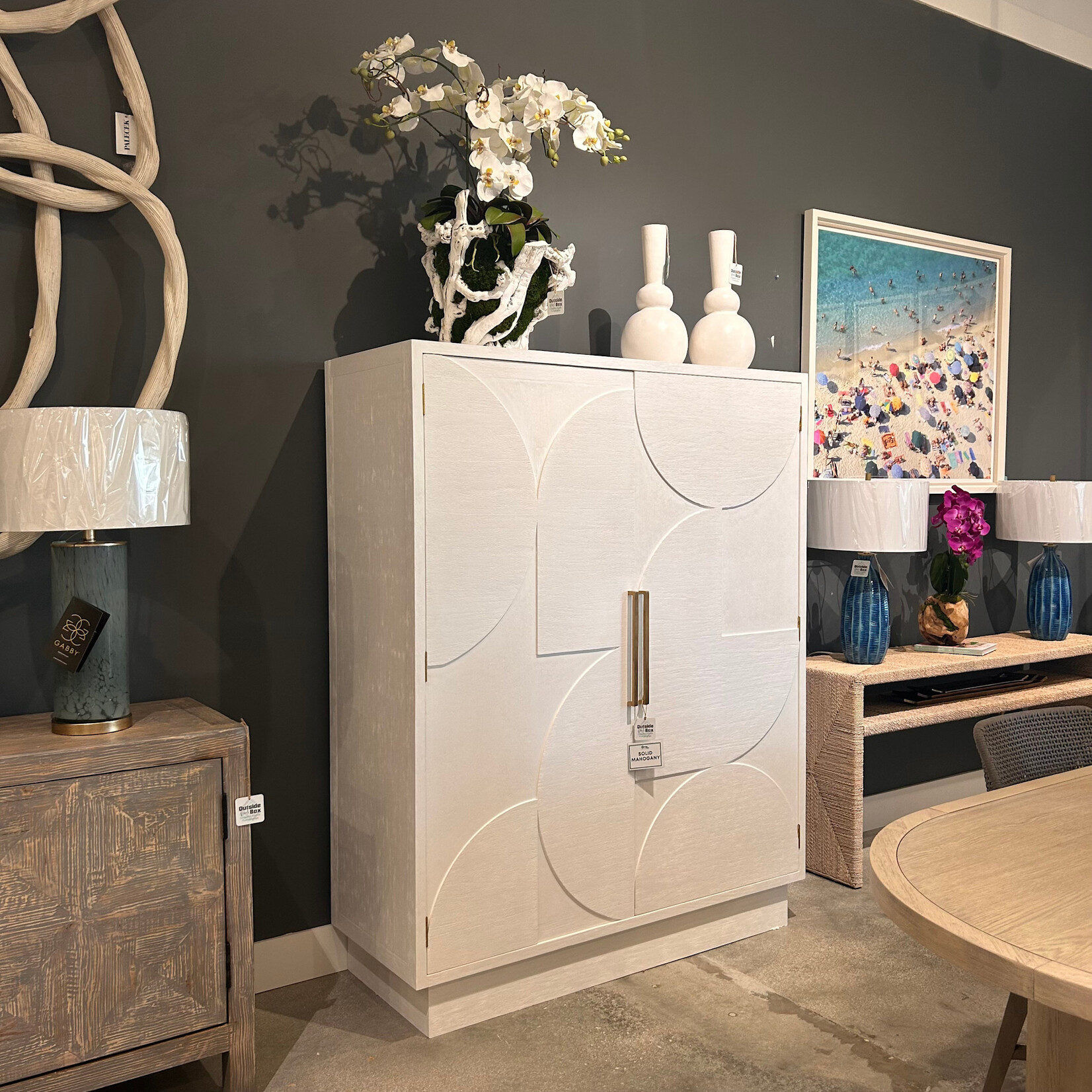 Outside The Box 70x21x56 Astoria Solid Mahogany 2 Door Bar Cabinet In Rugged White - RGW