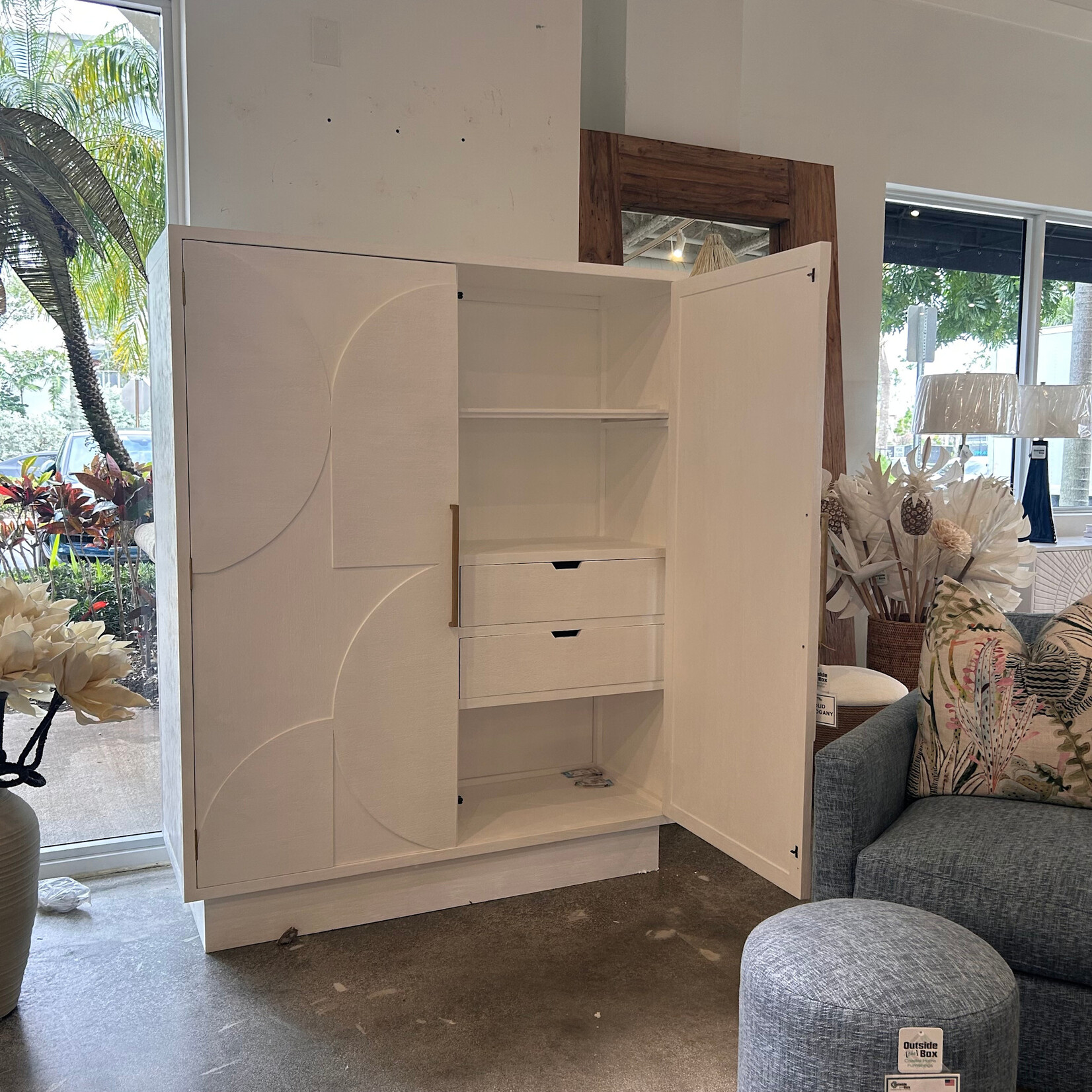 Outside The Box 70x21x56 Astoria Solid Mahogany 2 Door Bar Cabinet In Rugged White - RGW