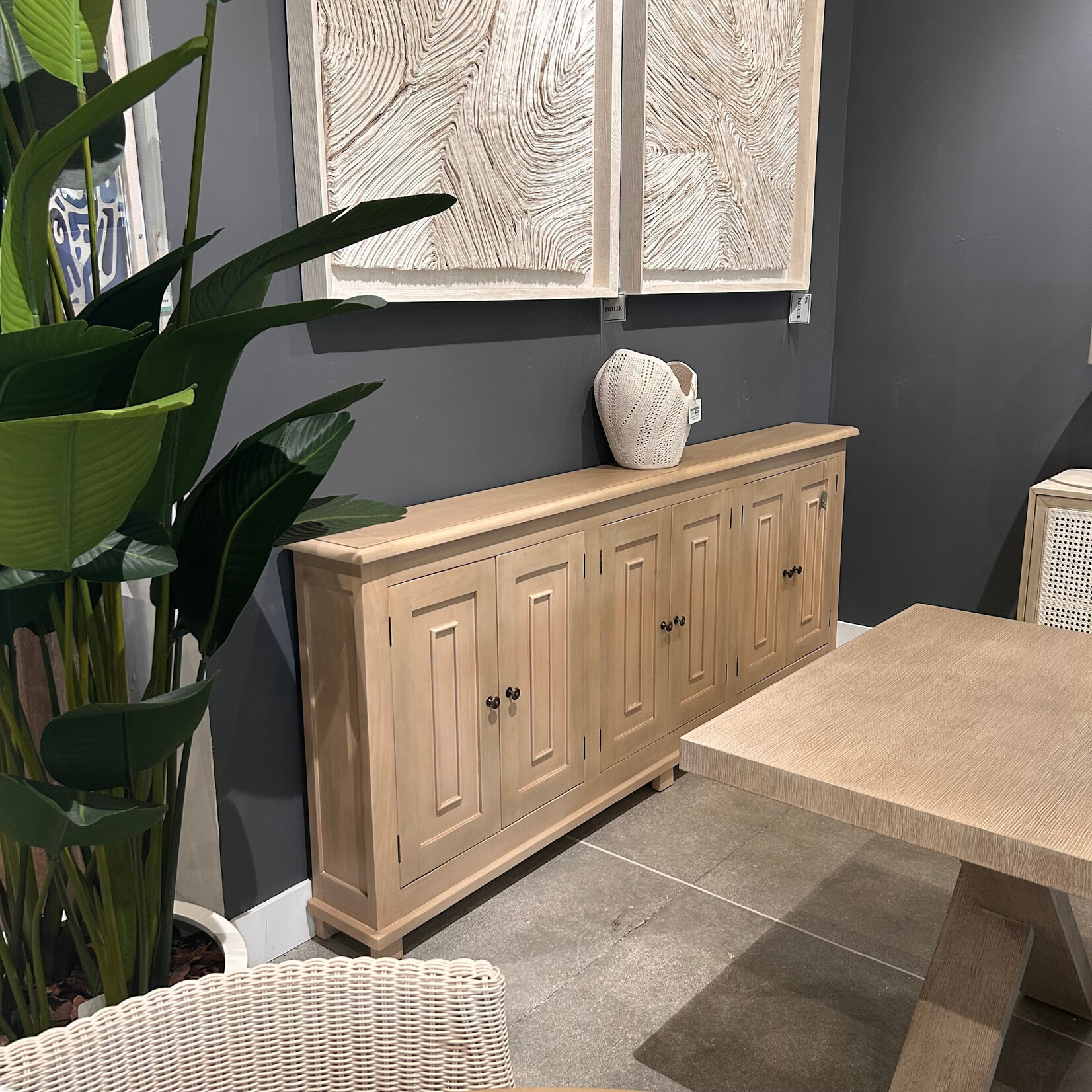 Outside The Box 94x10x38 Osborne Solid Mahogany 6 Door Slim Sideboard In Sandbar - SNB (QS)