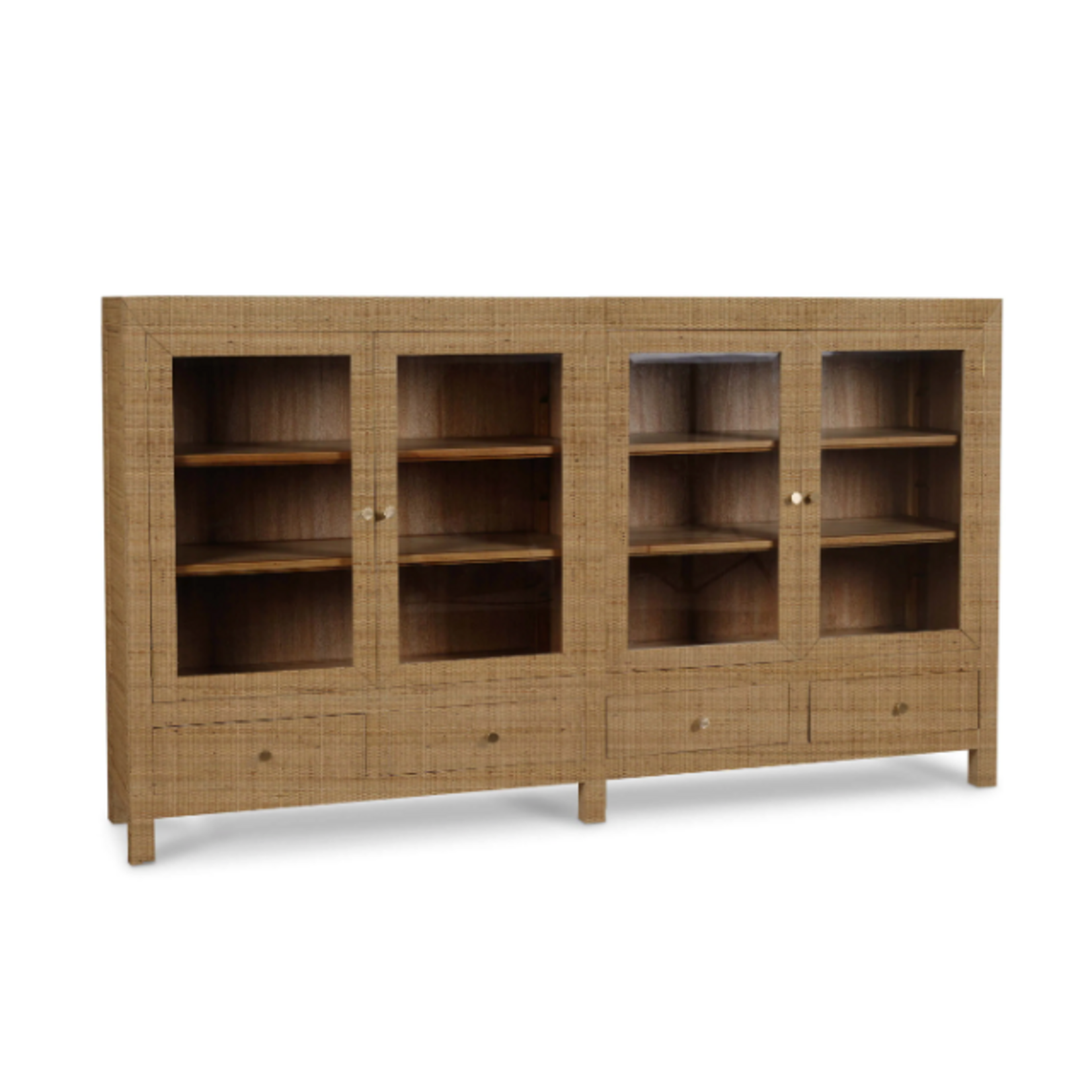 Outside The Box 84x16x48 Kagu Rattan 4 Door Low Cabinet In Natural - RNAT-FRW