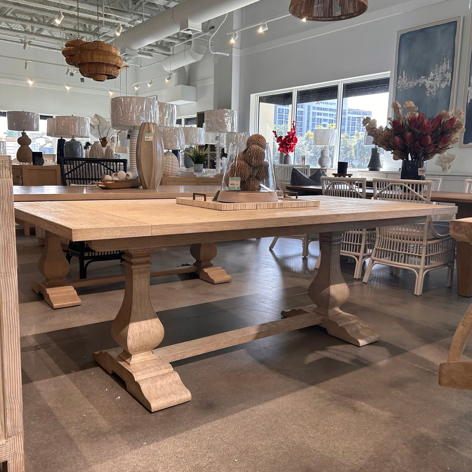 Outside The Box 84x40 Trestle Solid Mahogany Dining Table In Rugged Dune White - RDW