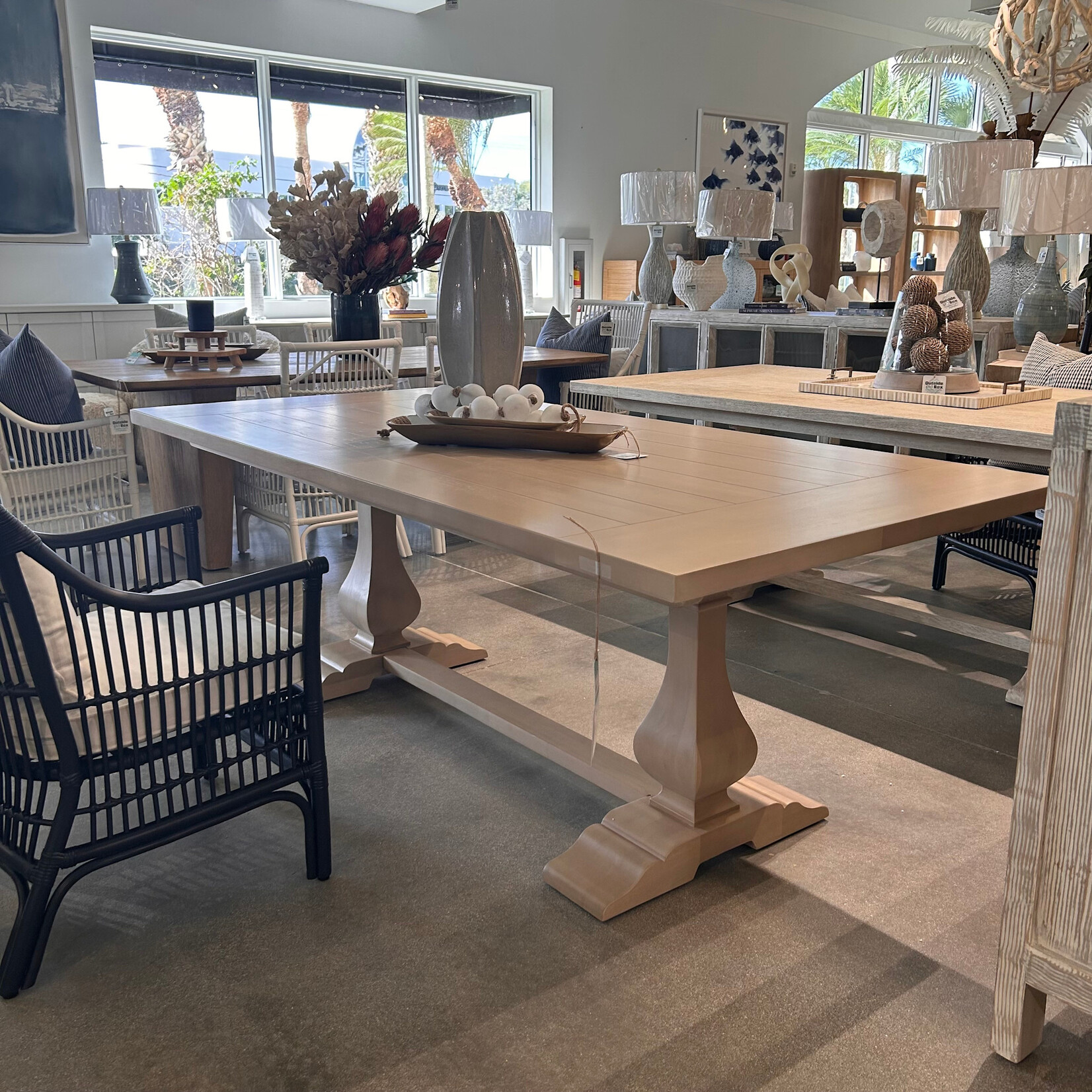 Outside The Box 84x40 Trestle Solid Mahogany Dining Table In Sandbar - SNB