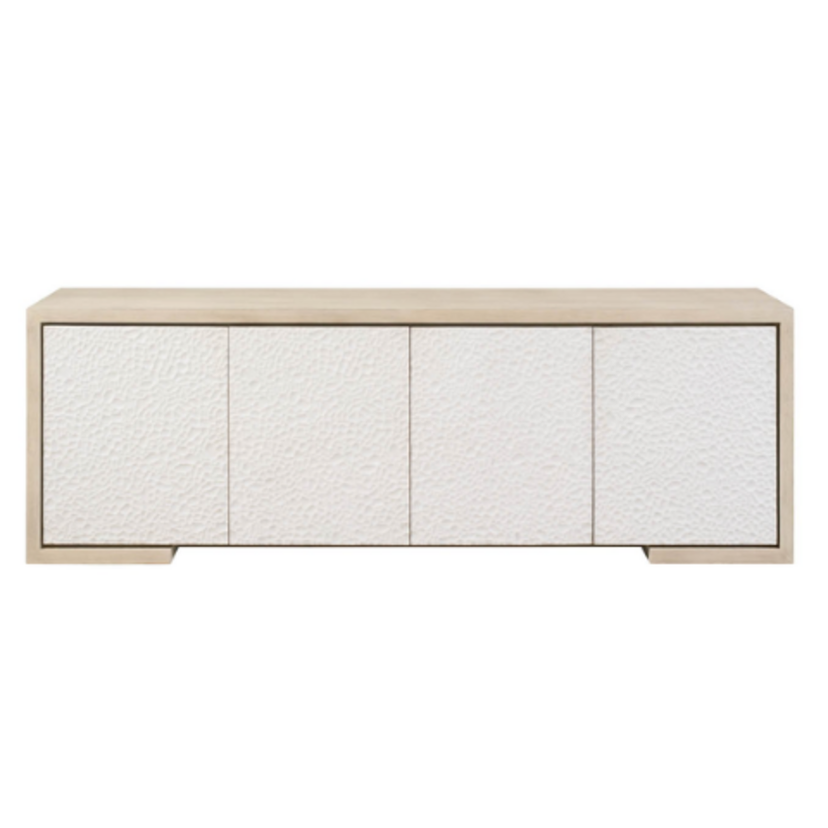 Outside The Box 96x19x32 Aurora White Carved Concrete & Mist Oak 4 Door Sideboard