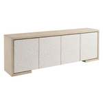 Outside The Box 96x19x32 Aurora White Carved Concrete & Mist Oak 4 Door Sideboard