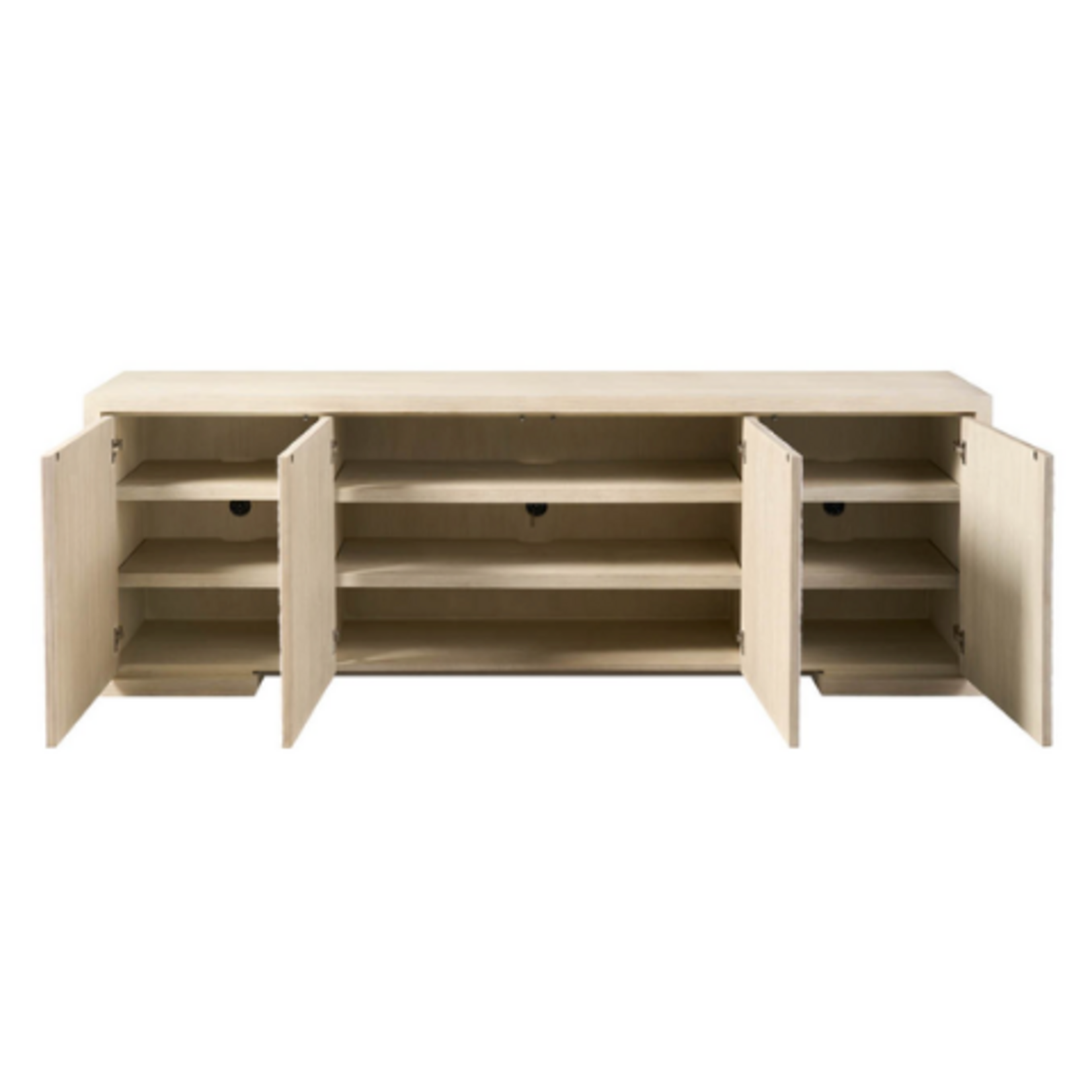 Outside The Box 96x19x32 Aurora White Carved Concrete & Mist Oak 4 Door Sideboard