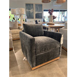 Outside The Box Allie Federal Blue Poly Performance Fabric Upholstered Cloud Swivel Chair Washed Oak Base 18499-52