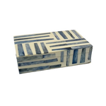Outside The Box 8" Blue & White Basket Weave Bone Inlay Decorative Box